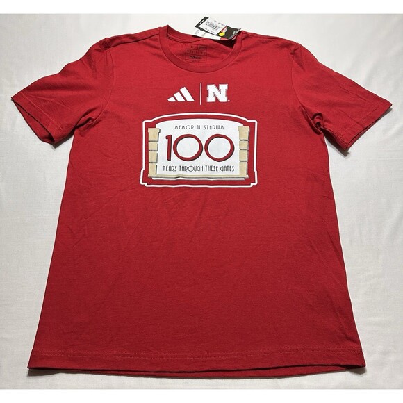 Nebraska Huskers Memorial Stadium Adidas NU Short Sleeve Shirt Mens Small NWT - Picture 1 of 11